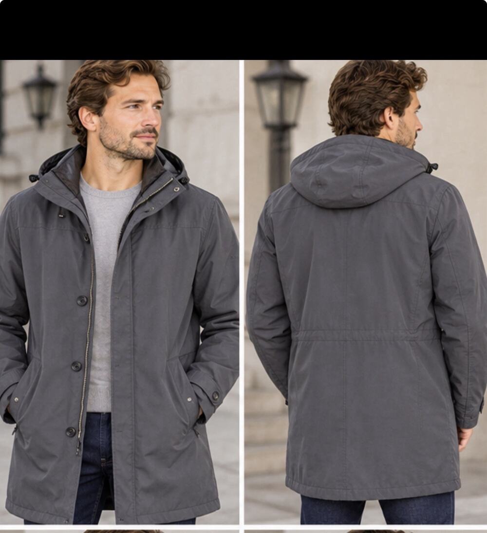 London Fog Men’s M Long Gray Hooded Full Zip Coat Jacket